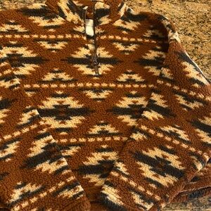 American Eagle Outfitters Brown and Cream Zip Up Sweater